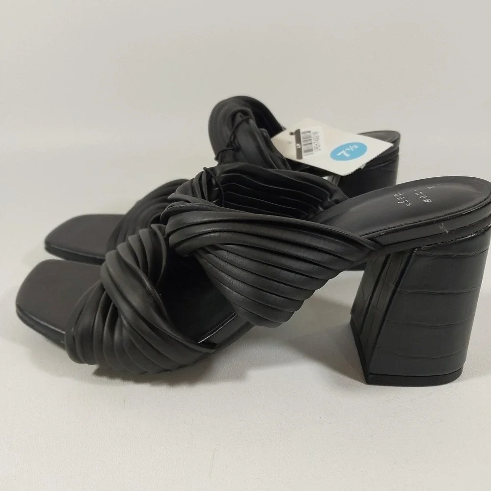 NEW A New‎ Day Women Mule Heels Slide Open Toe Sandals Black Size 7.5 Jessa